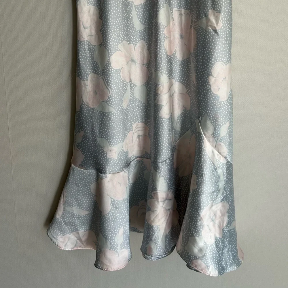 VINTAGE 90s Pastel Floral Bias Cut Ruffle Slip Dress Fairy Coquette Romantic | M